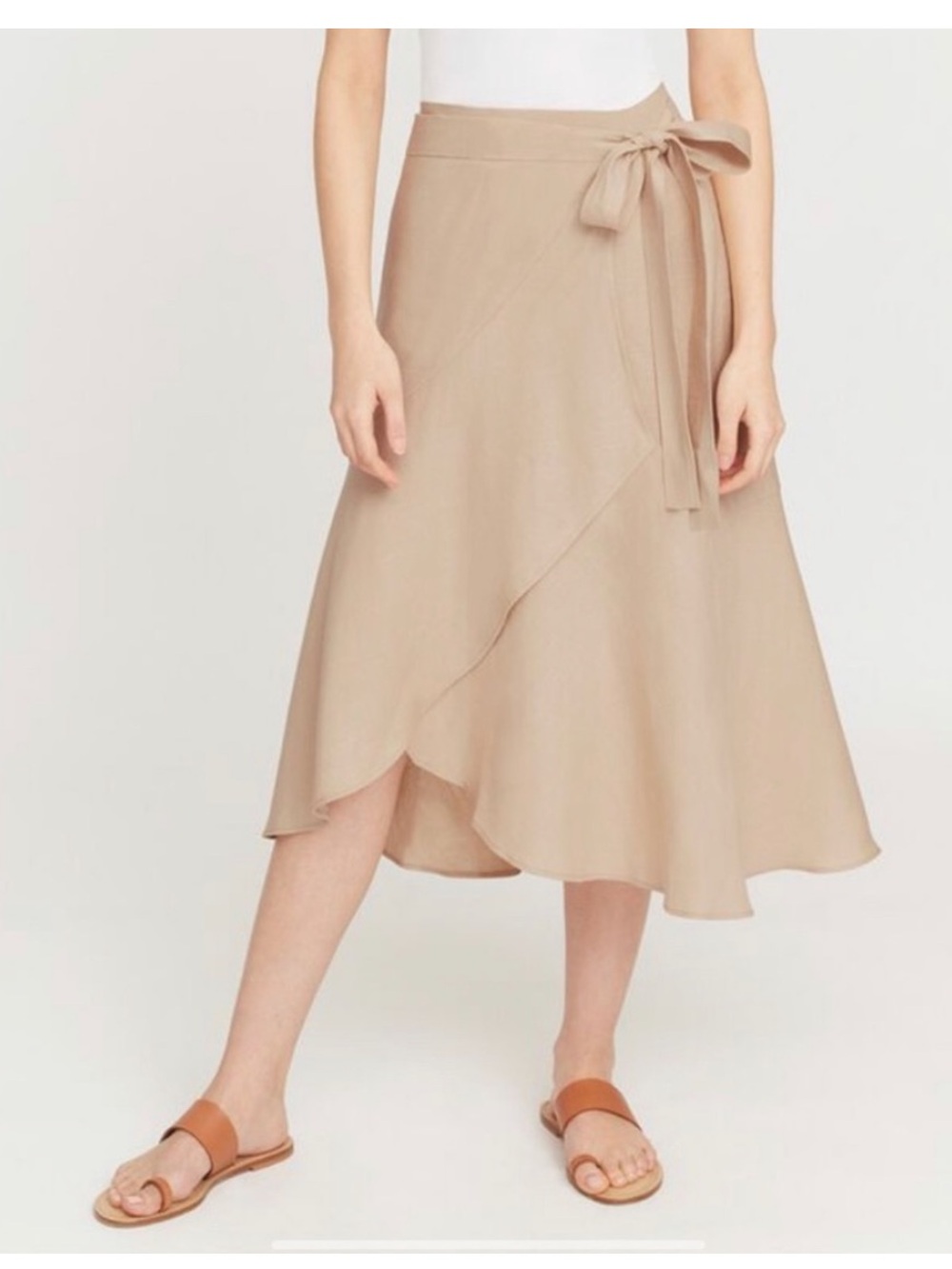 Cuyana Linen Ruffle Wrap Midi Skirt in Sand XL